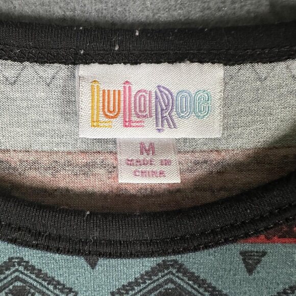 LuLaRoe Randy Shirt Womens Med Black Aztec Pattern 3/4 Sleeve Raglan Top Retro - Picture 5 of 9